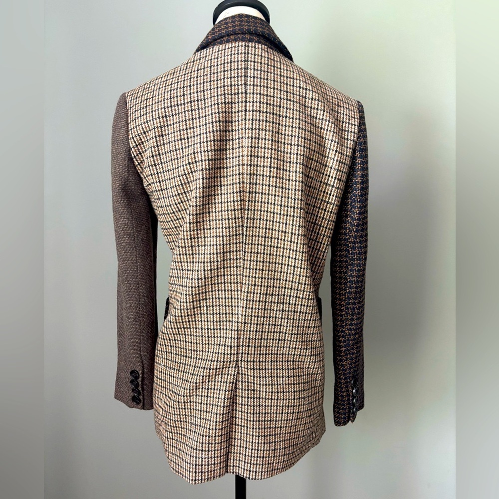 BB Dakota Patchwork Plaid Blazer Mixed Brown Black Plaid Jacket XS New With Tags - Picture 2 of 10
